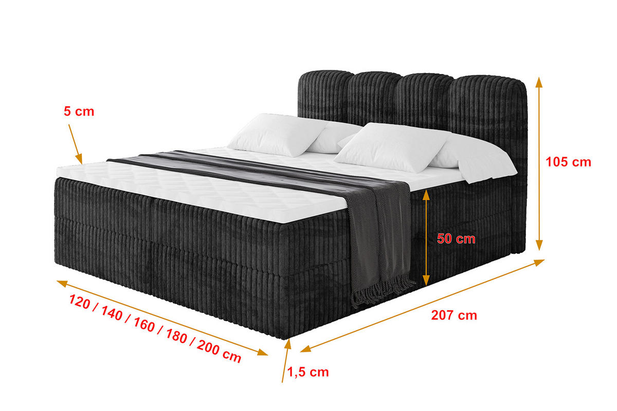 BOXBETT mit Matratze H4 - NINA - 160x200 cm - Schwarz - Graubraun, Holzwerkstoff (160/200cm) - ALTDECOR
