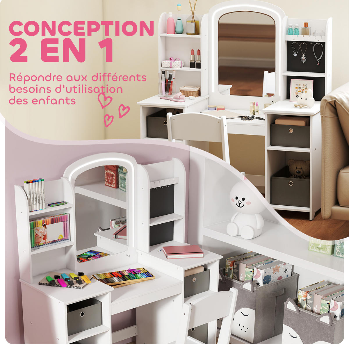 KINDERSCHMINKTISCH DE-18636 Weiß - Weiß, Holzwerkstoff (40/112/104cm) - ComfortXL