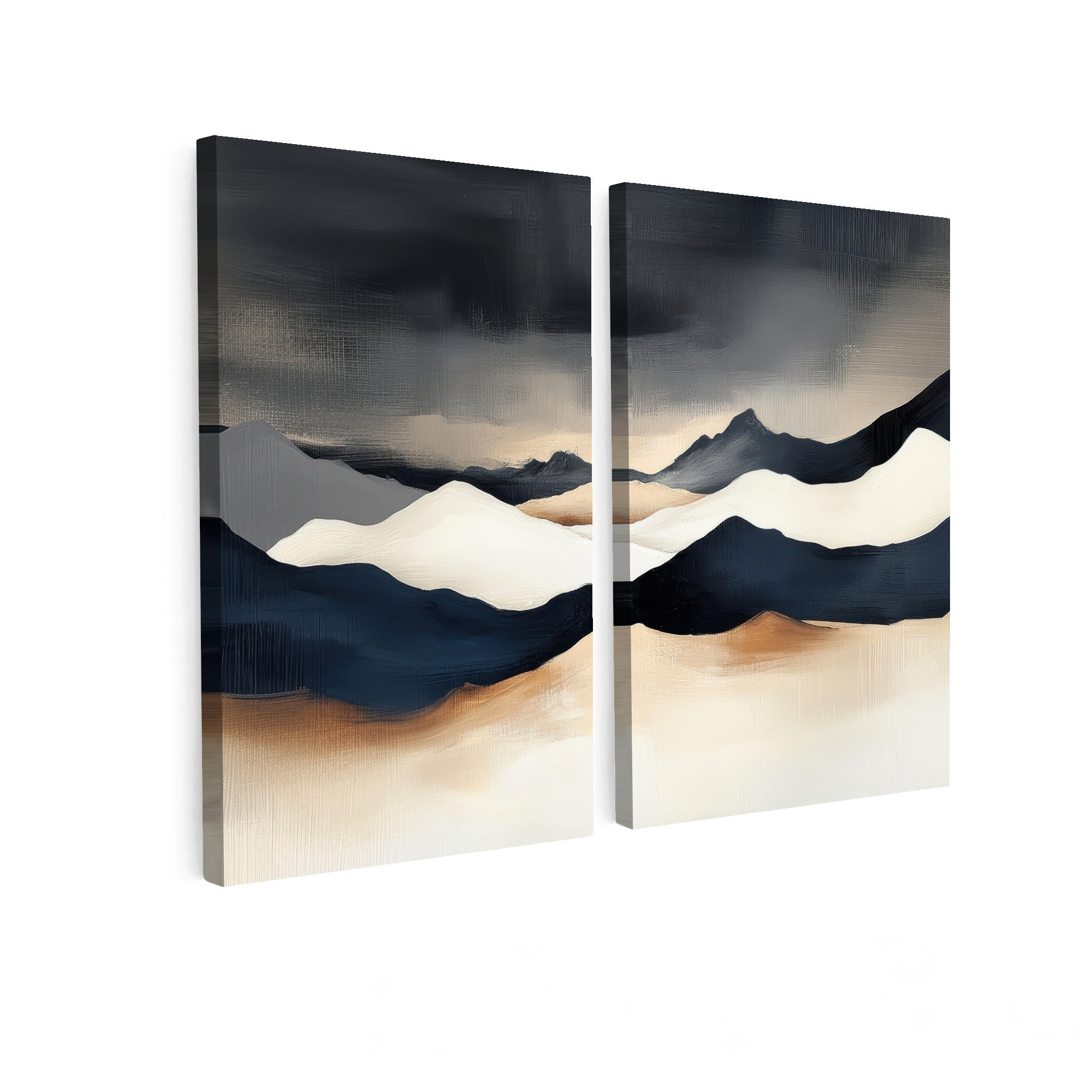 LEINWANDBILD 2er Set Landschaft - Abstrakt - Modern 120x90 cm - Dunkelblau, Textil (120/90cm) - MuchoWow