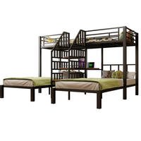 ETAGENBETT aus Metall und MDF 90x200 cm Schwarz mit LED, Schreibtisch, Stauraumtreppe, Regal, USB und Steckdose - Schwarz, Metall (90/200cm) - Modfu