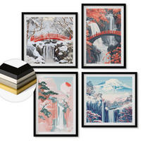 WANDBILDER 4er-Set - 50x50 cm & 40x60 cm Schwarzer Rahmen - Wasserfälle, Brücken, Bäume, Jahreszeiten - Schwarz, Kunststoff (50/50cm) - ArtPrintCave