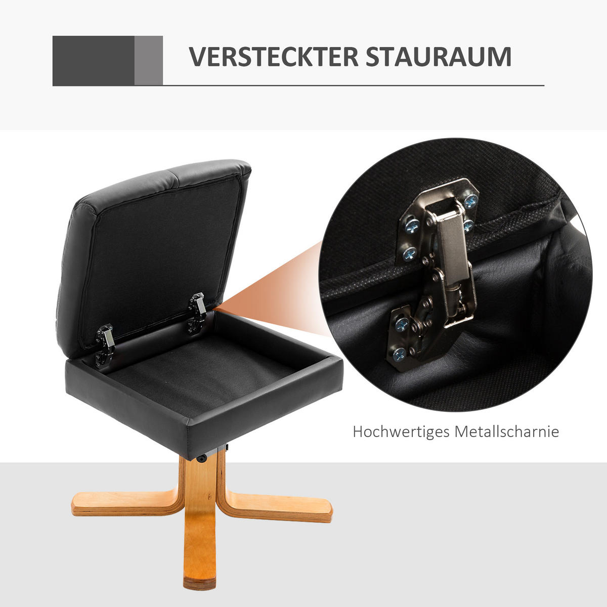 RELAXSESSEL mit Hocker Fernsehsessel 360° drehbar Liegefunktion Holz Schwarz - Schwarz, Holz (86/99/80cm) - HOMCOM