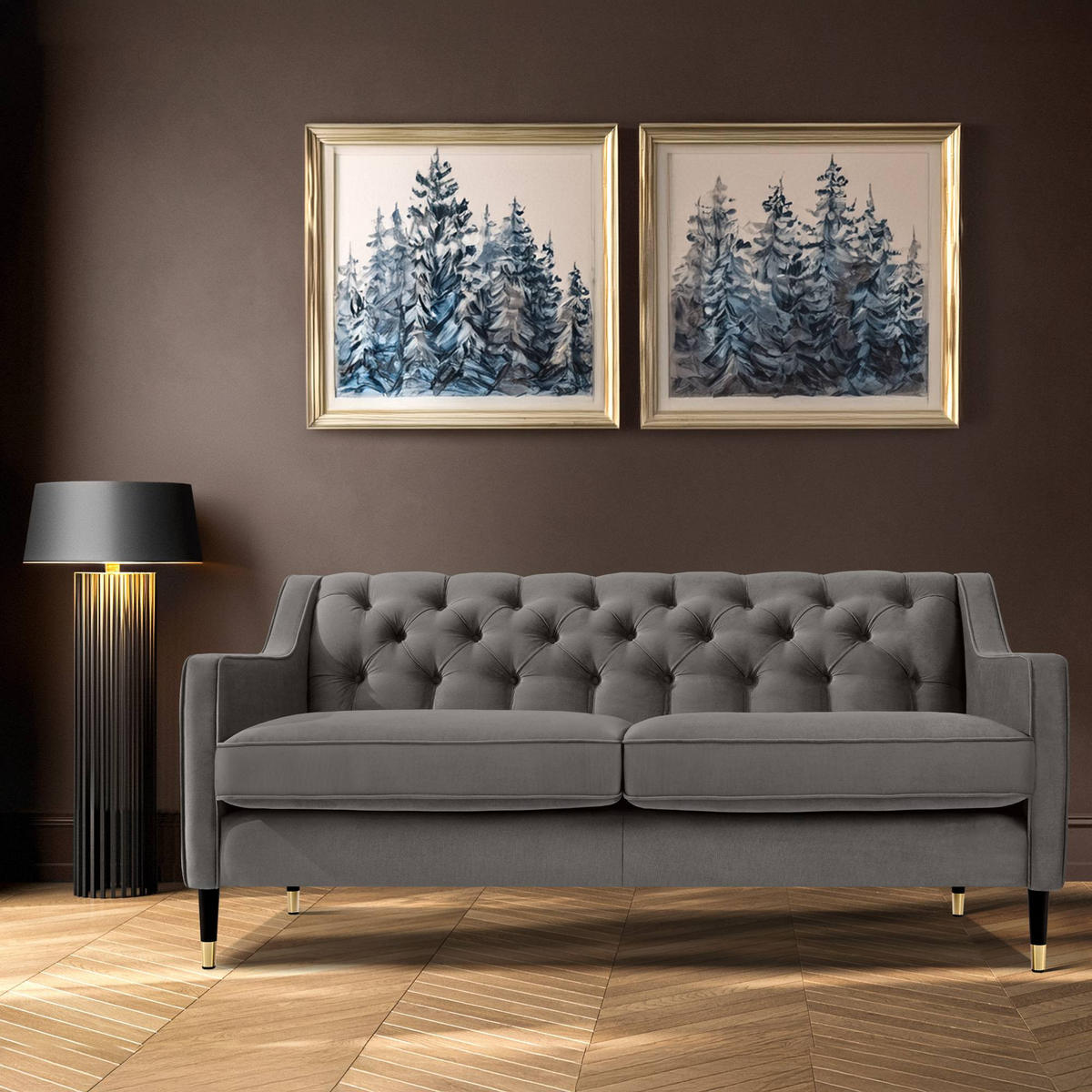 2-SITZER-SOFA NOMUS gesteppt, Grau - Wengefarben/Grau, Holzwerkstoff (170/78/80cm) - KONSIMO®