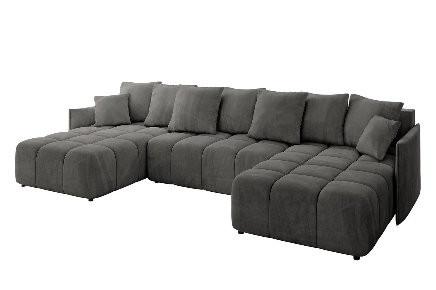 WOHNLANDSCHAFT LONLI-U 355x189x68 Dunkelgrau Velours - Anthrazit, Holzwerkstoff/Kunststoff (355/68/189cm) - ALTDECOR