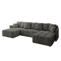 WOHNLANDSCHAFT LONLI-U 355x189x68 Dunkelgrau Velours - Anthrazit, Holzwerkstoff/Kunststoff (355/68/189cm) - ALTDECOR