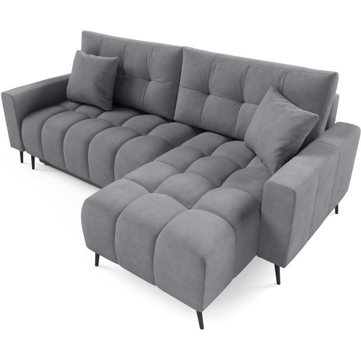 ECKSCHLAFSOFA Denver im Veloursstoff, Hellgrau - Hellgrau/Schwarz, Textil (232/148cm) - Beautysofa
