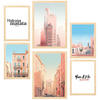 POSTER Set Mit 6 Rosa Building Architektur Landet A3 & A4 Rahmen Aus Hellem Holz - Beige, Papier (29/3cm) - Nacnic