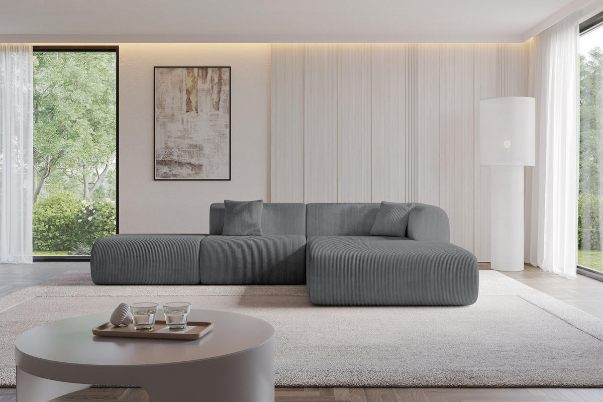 ECKSOFA Ottomane Rechts OVLY-L 289x176x71 Dunkelgrau Cord - Dunkelgrau/Anthrazit, Holzwerkstoff/Kunststoff (289/176cm) - ALTDECOR