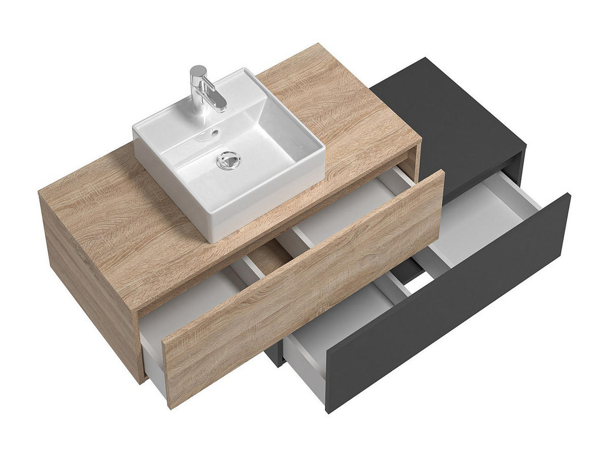 EINZELWASCHTISCH - 94cm x 47cm - Holzspan - anthrazitgrau, naturfarben hell - TEANA - Anthrazit, Holz (94/32/47cm) - Vente-Unique