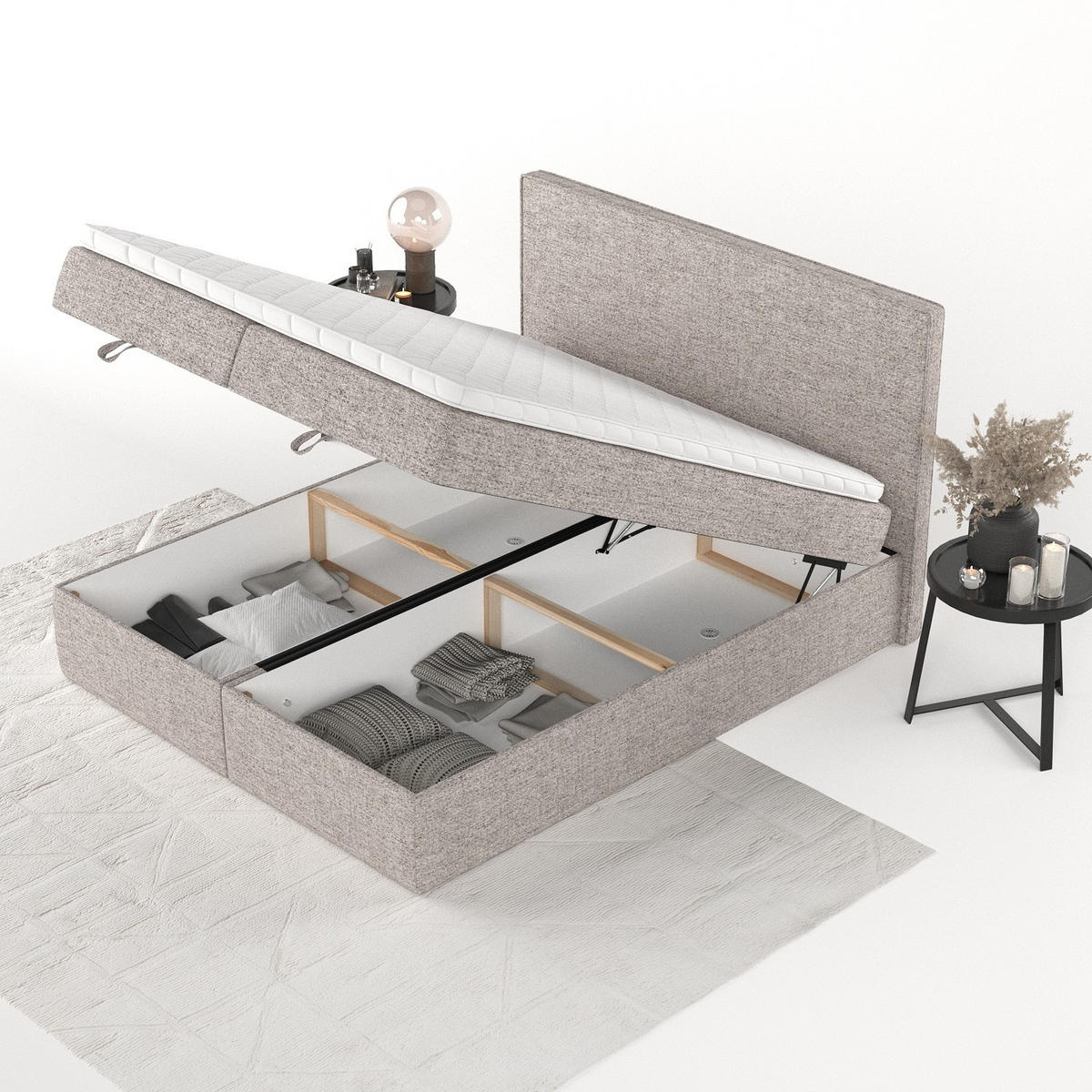 BOXBETT Velma 140/200 cm Beige im Neve Stoff - Beige/Schwarz, Holz/Holzwerkstoff (140/200cm) - AltaBeds