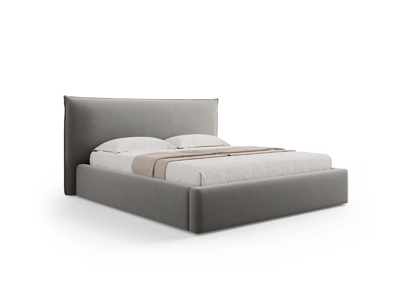 BETT mit Bettkasten und Kopfteil Kaelle aus Samt hellgrau 180x200cm - Hellgrau, Textil (180/200cm) - Micadoni