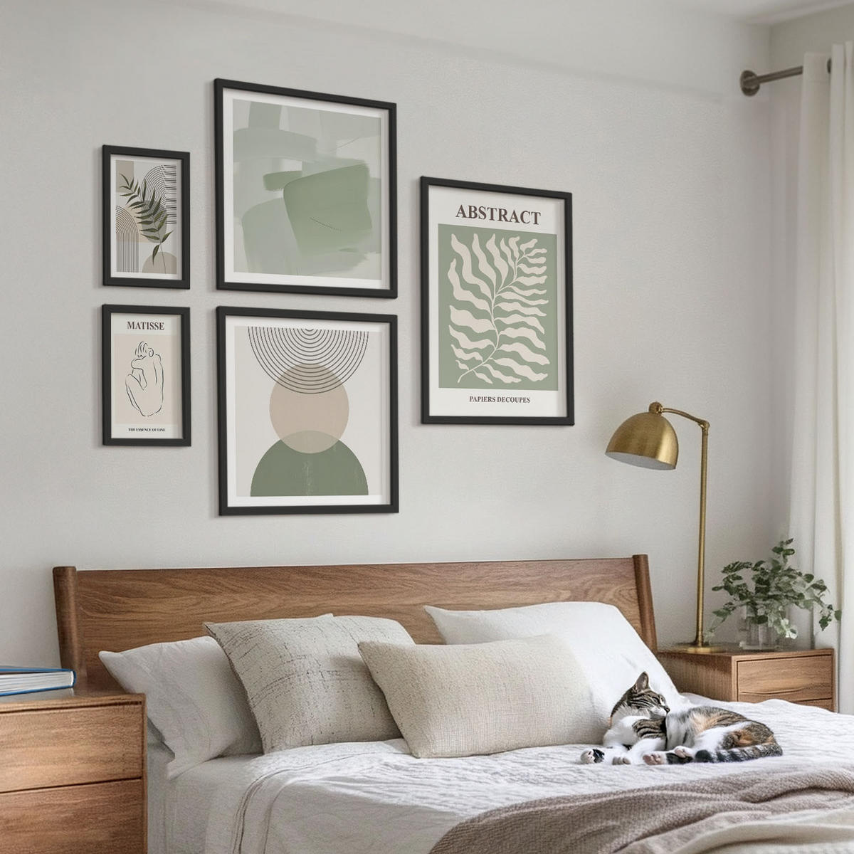 BILDER SET 5er Set - 50x50 cm & 20x30 cm & 40x60 cm Schwarzer Rahmen - Botanische Boho-Abstraktionen - Schwarz, Kunststoff (40/60cm) - TULUP