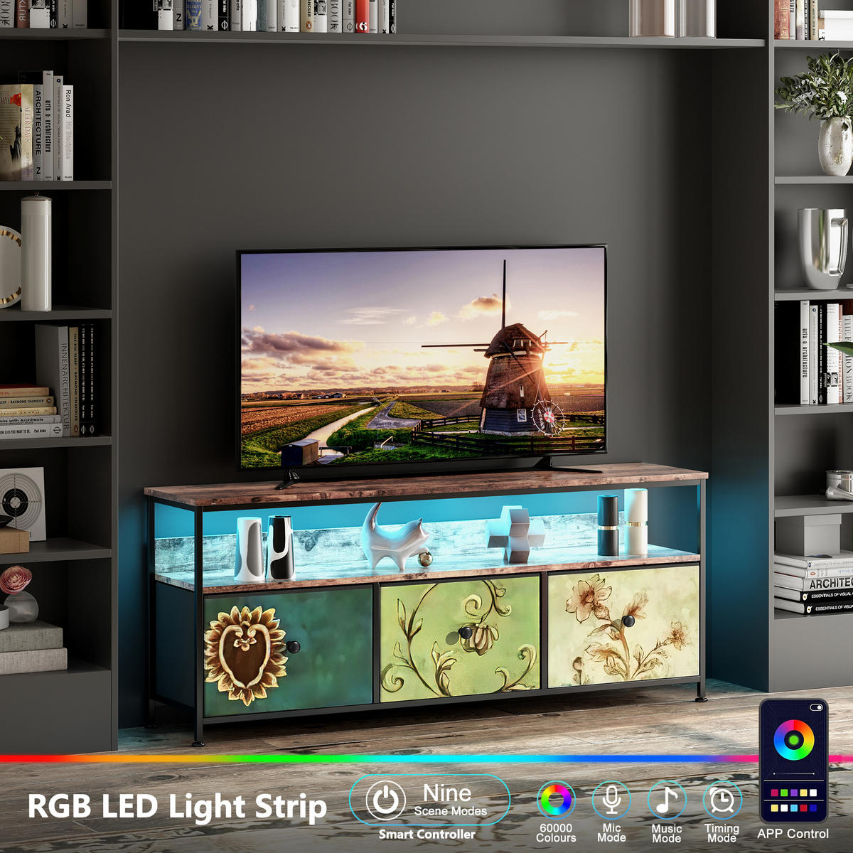 LOWBOARD 108x30x57 cm mit LED-Beleuchtung, Schubladen - Multicolor, Holz/Metall (30/57/108cm) - PARAFTA HOME
