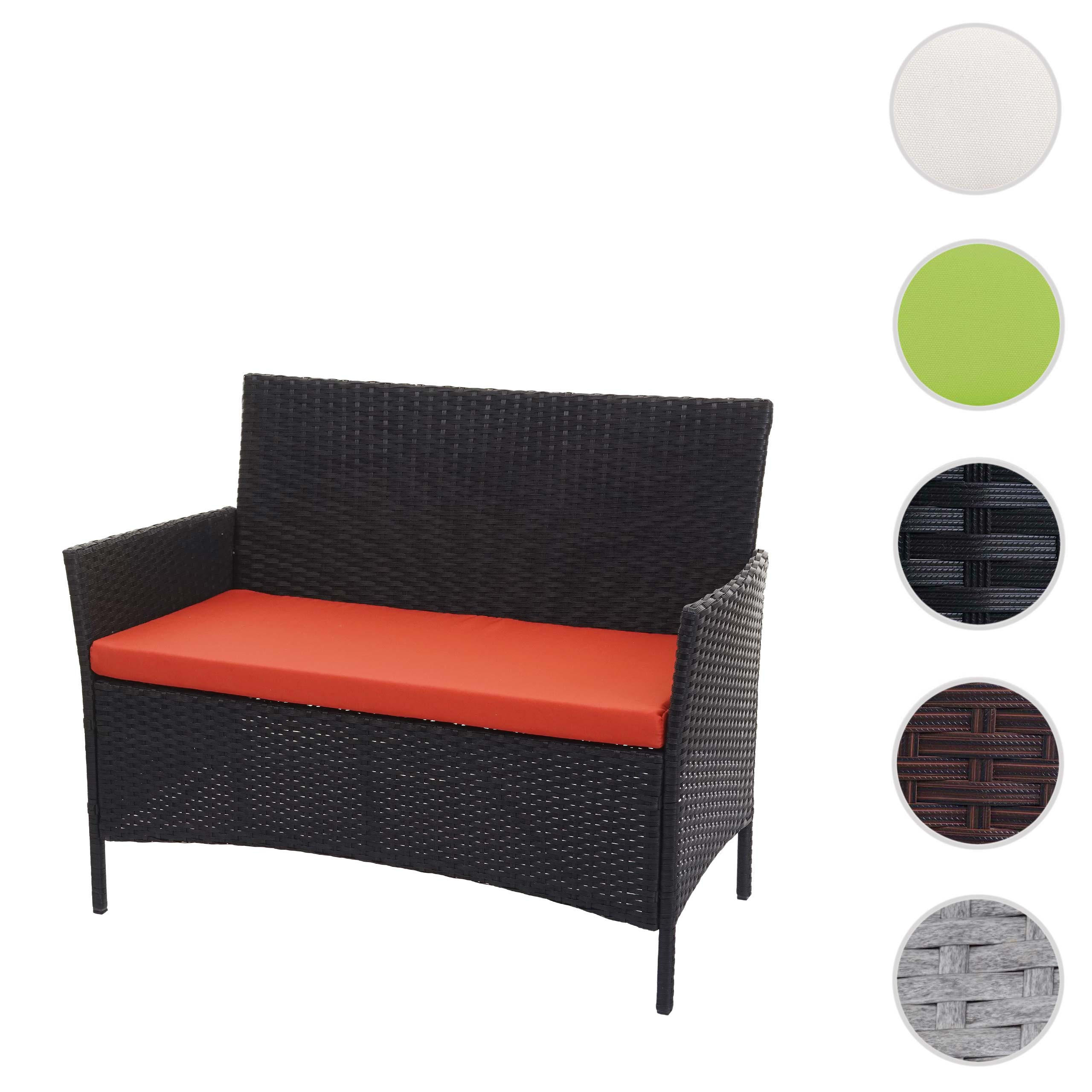 POLY-RATTAN GARTENBANK Schwarz, Orange - Schwarz/Orange, Kunststoff (106/83/60cm) - MCW