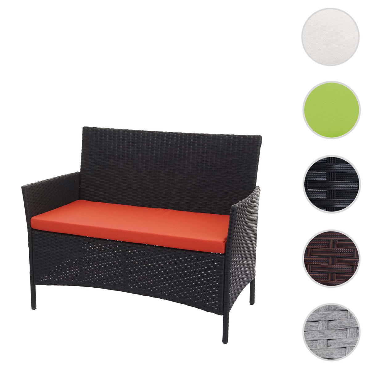 POLY-RATTAN GARTENBANK Schwarz, Orange - Schwarz/Orange, Kunststoff (106/83/60cm) - MCW