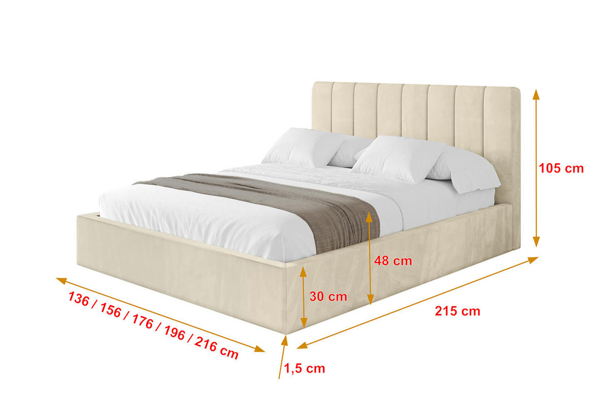 POLSTERBETT mit Bettkasten und Lattenrost, Bett mit Matratze H3/H4 - STERA 160x200 Beige - Cappuccino, Holzwerkstoff/Textil (160/200cm) - ALTDECOR