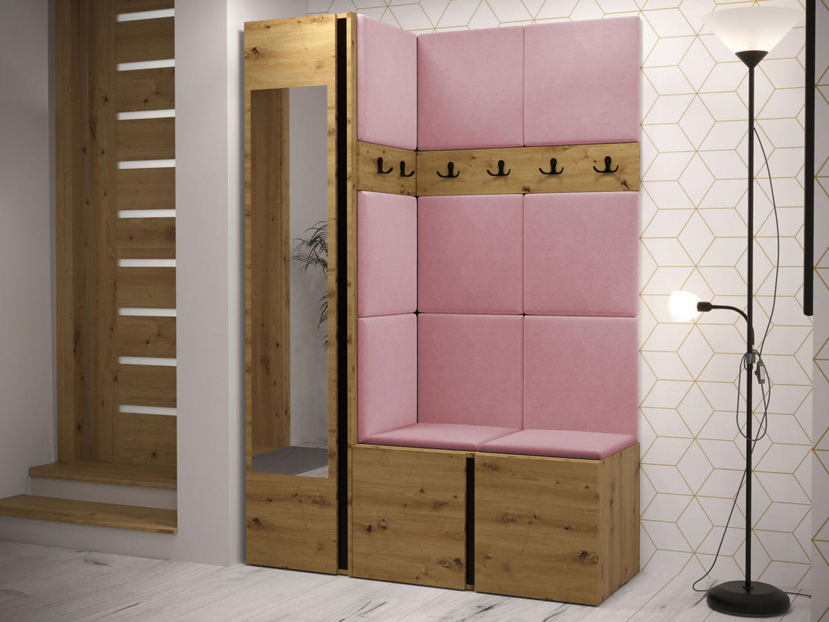 GARDEROBEN-SET Orion X - Eiche Artisan/Rosa, Holzwerkstoff/Kunststoff (124/186/46cm) - MIRJAN24