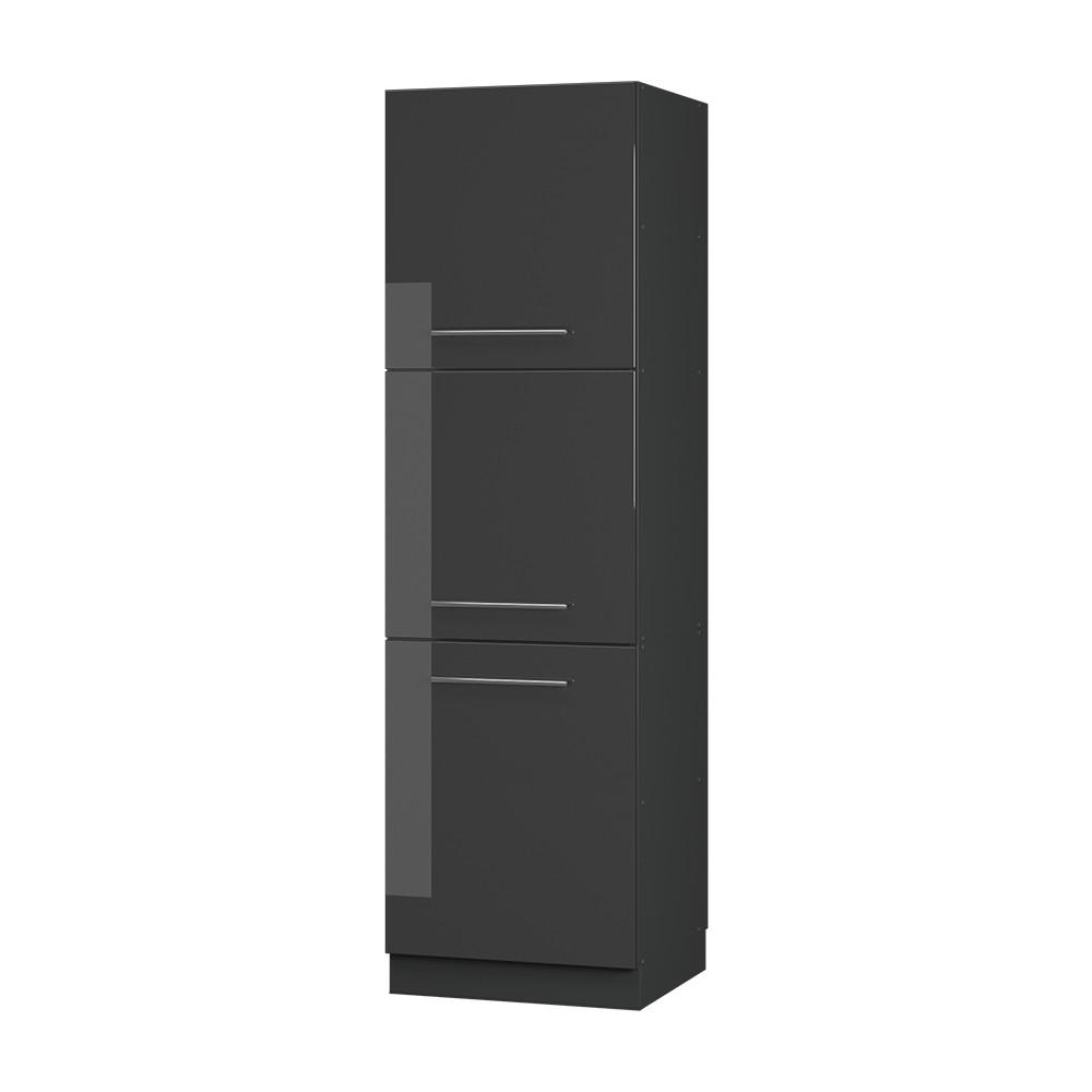 HERDUMBAUSCHRANK Fame-Line Anthrazit Hochglanz 60 cm - Schwarz Hochglanz/Anthrazit, Holzwerkstoff (60/206.8/58cm) - Vicco