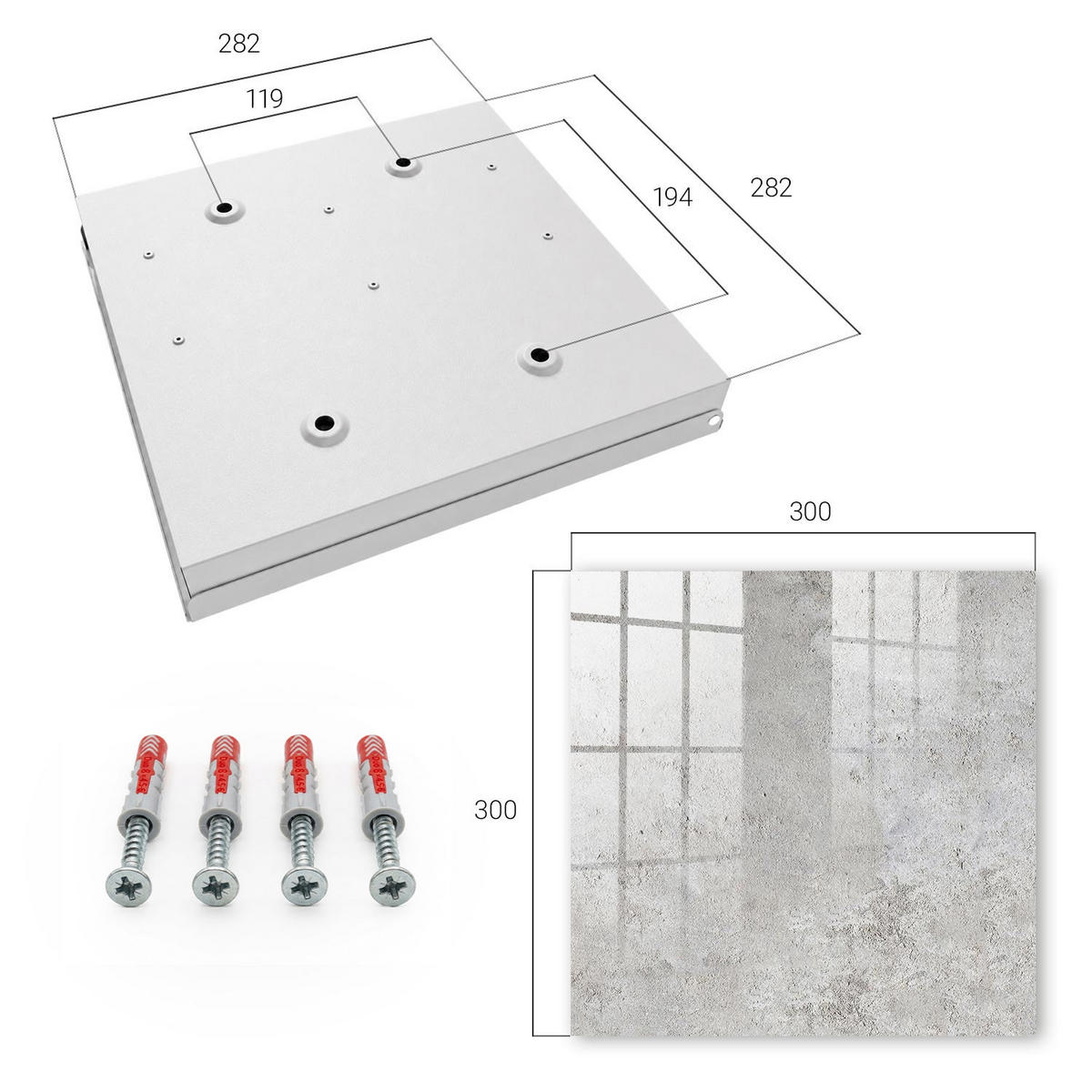 SCHLÜSSELBOX Weiß 30x30 cm – Türöffnung nach rechts - Graue Oberfläche - Grau, Metall (30/30/5cm) - TULUP