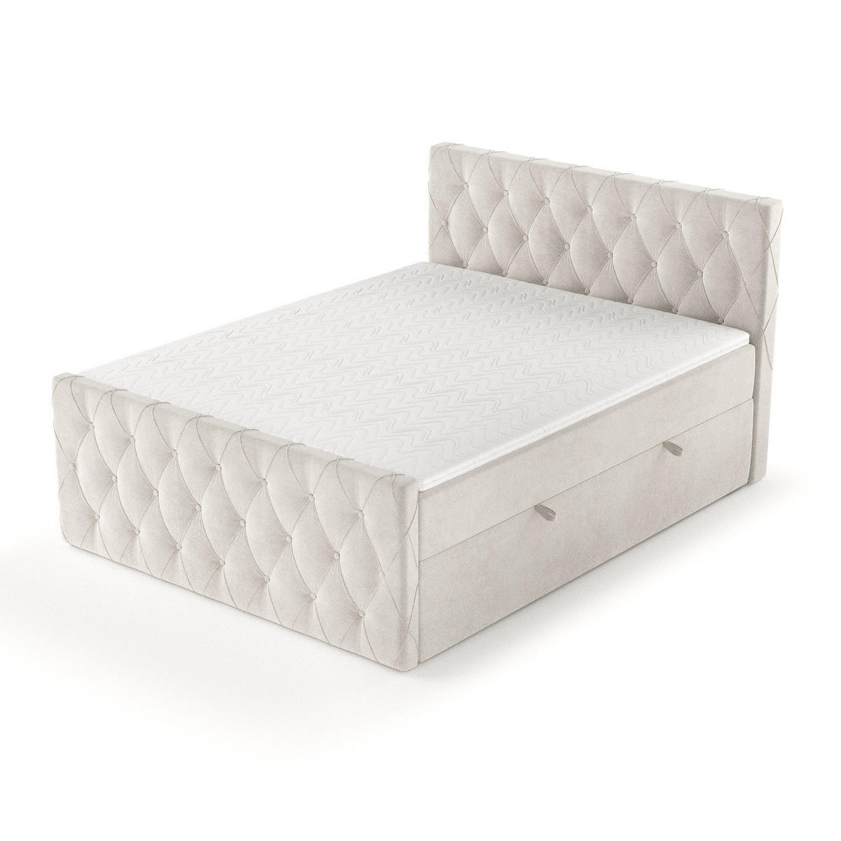 BOXBETT Signature Hellbeige 200/200 cm im Samtstoff - Hellgrau/Schwarz, Holz/Holzwerkstoff (200/200cm) - Maison de Reve