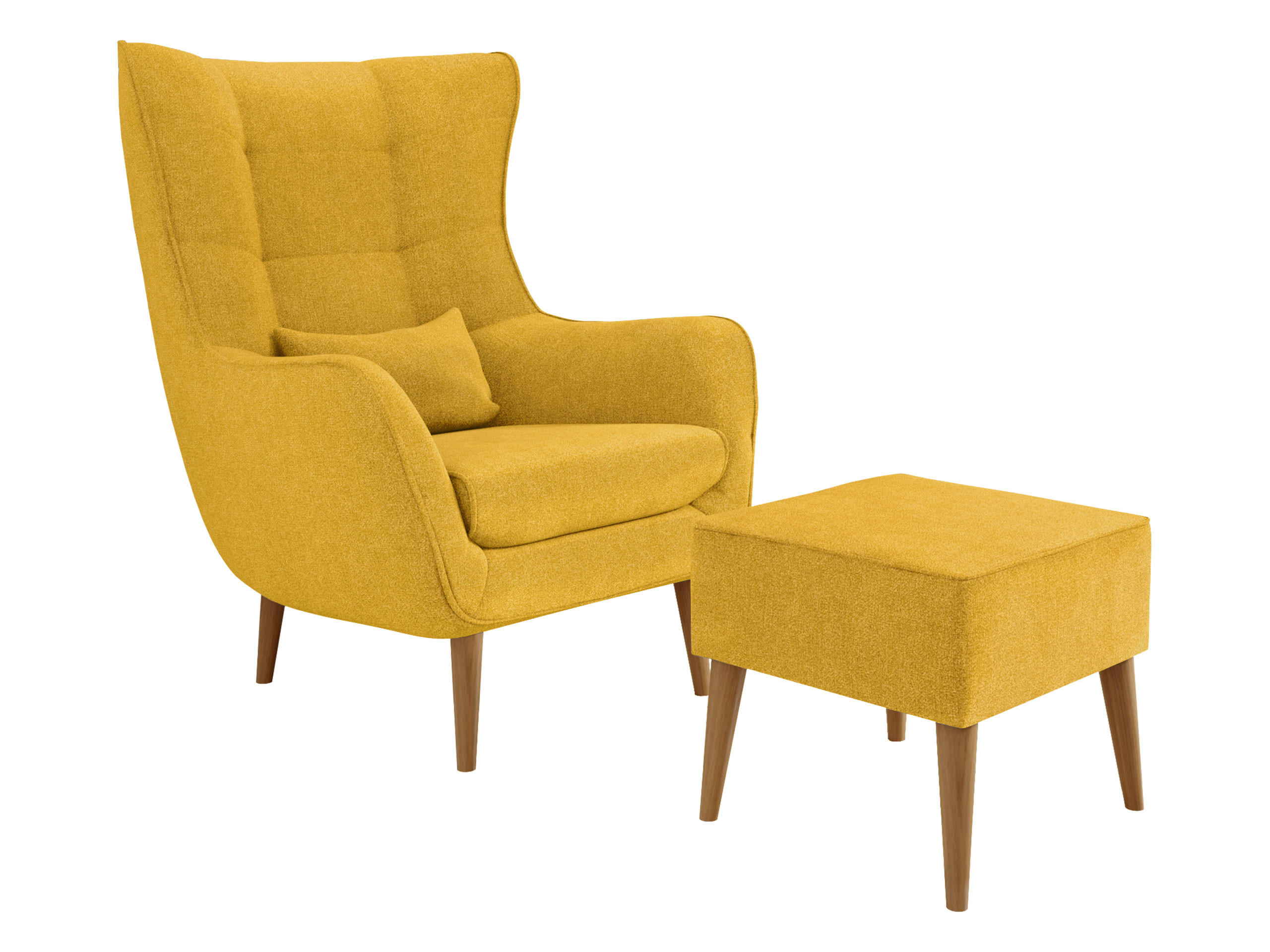 SESSEL Estjano mit Fußbank - Beige/Gelb, Holz (80/106/95cm) - MIRJAN24