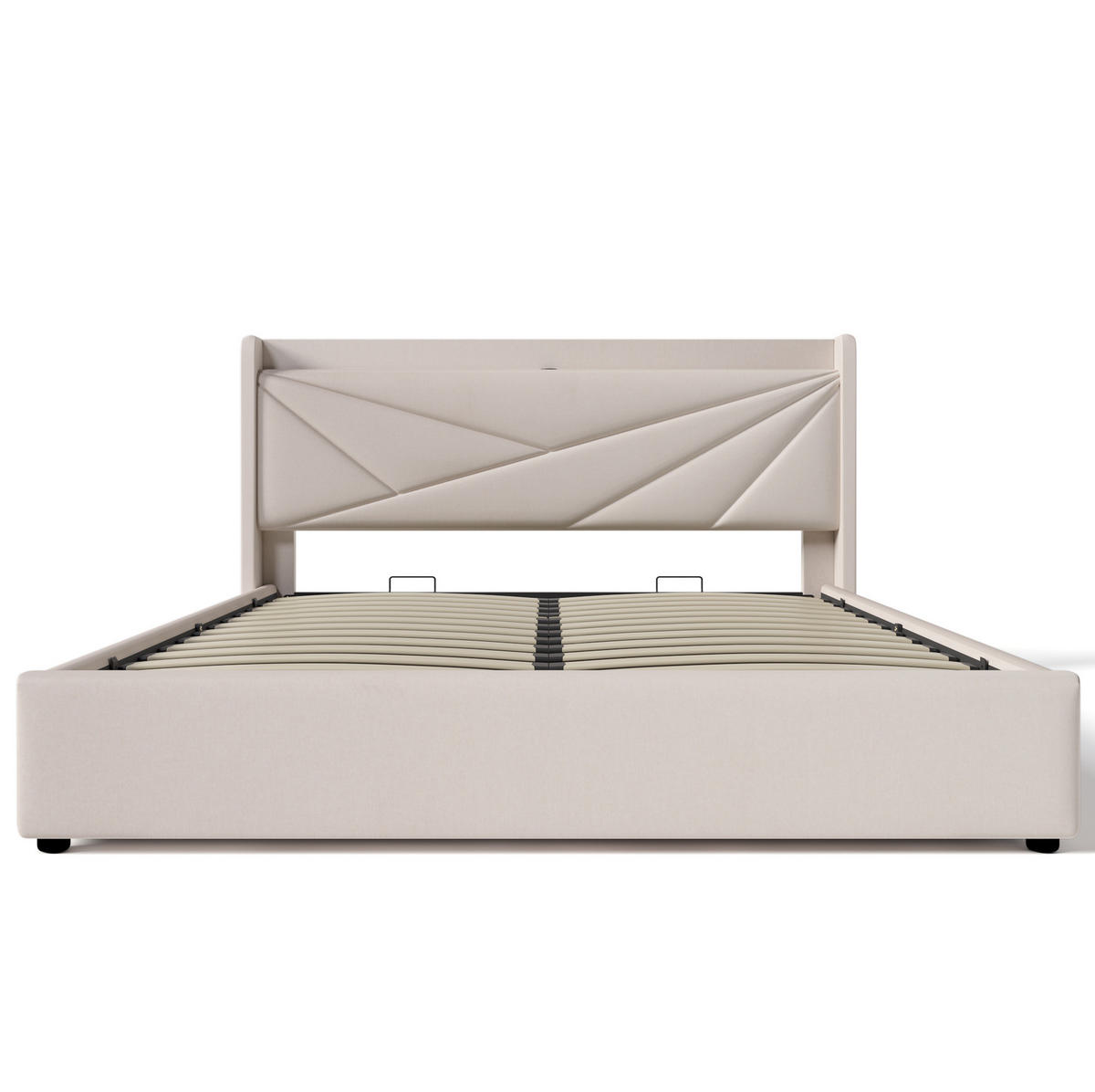 POLSTERBETT aus Baumwoll-Leinen 180x200 cm in Beige mit USB- & Typ-C-Ladefunktion - Beige, Textil (180/200cm) - Modfu