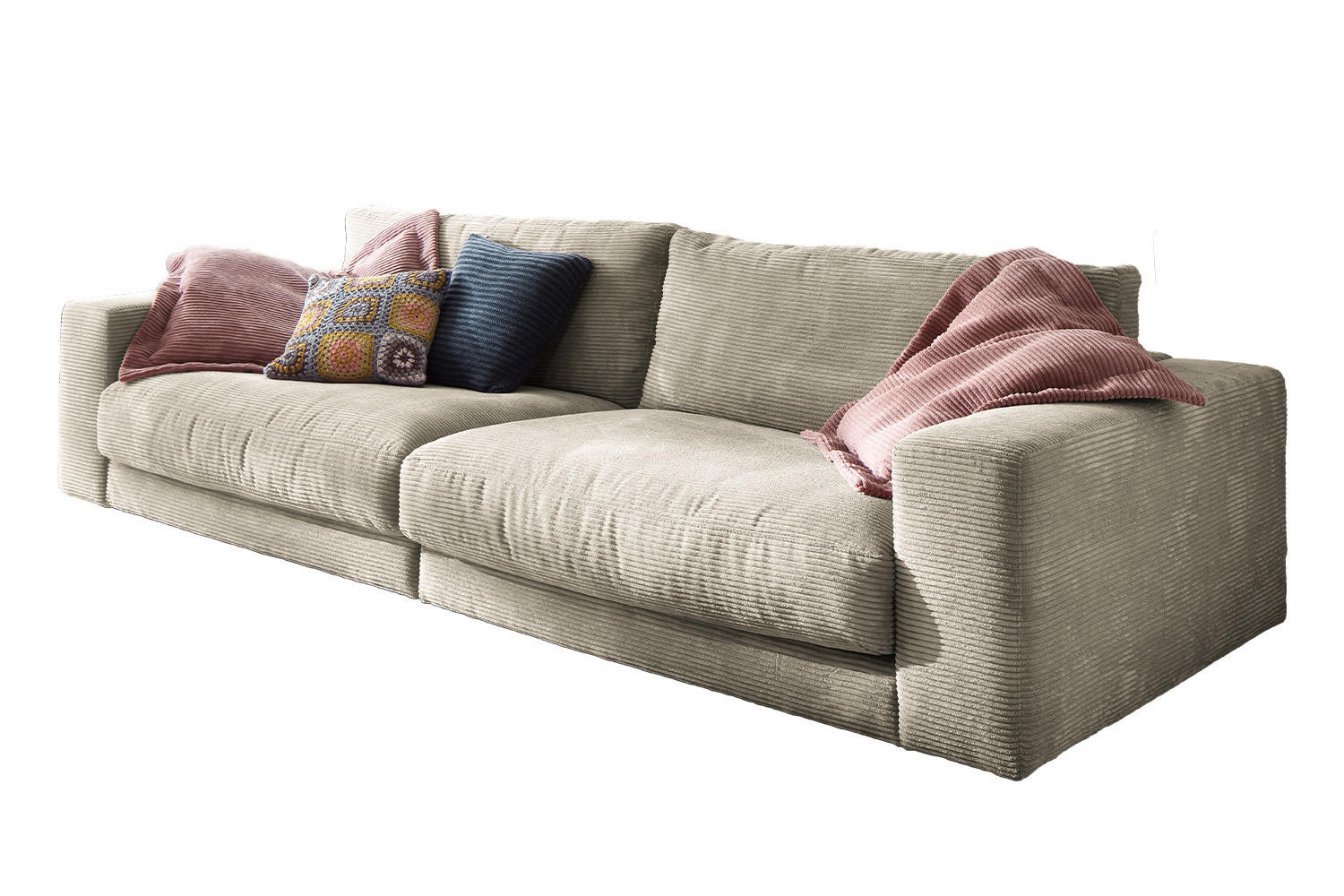 SOFA 3-SITZER MADELINE Grau Cord - Greige/Schwarz, Textil (290/85/127cm) - KAWOLA