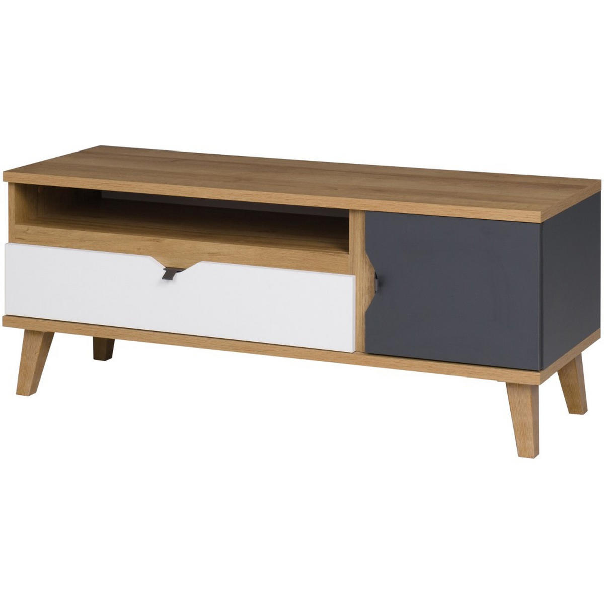 LOWBOARD Moreno mit 1 Tür und 1 Schublade, Eiche gold/mattweiß/graphit - Eichefarben/Graphitfarben, Holzwerkstoff/Kunststoff (120/48/40cm) - Beautysofa