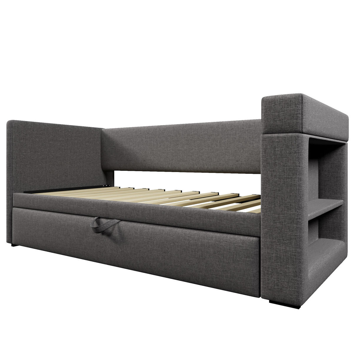 POLSTERBETT 90/190 cm Grau mit USB- und Type-C-Anschlüssen - Grau, Textil (90/190cm) - Flora Grace