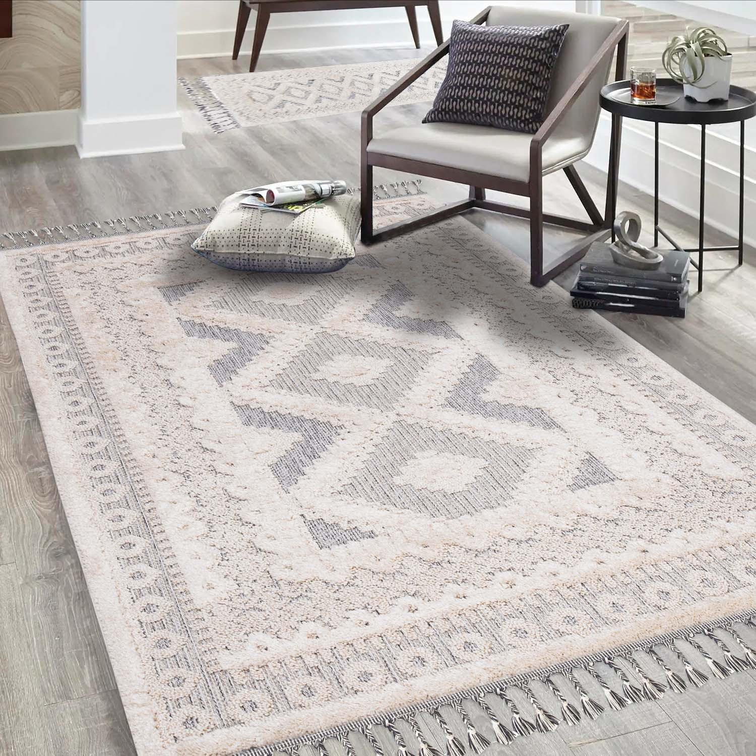 KURZFLOR-TEPPICH Valencia 730 Creme/ Graublau 160x230 cm - Creme, Textil (160/230cm) - carpet city