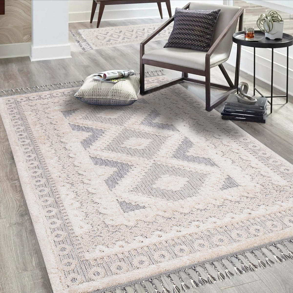 KURZFLOR-TEPPICH Valencia 730 Creme/ Graublau 160x230 cm - Creme, Textil (160/230cm) - carpet city