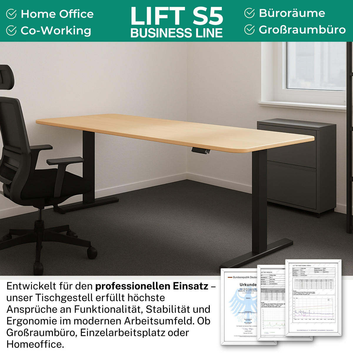TISCHGESTELL HÖHENVERSTELLBAR LIFT S5 schwarz - Schwarz, Metall (68/180/118cm) - Albatros
