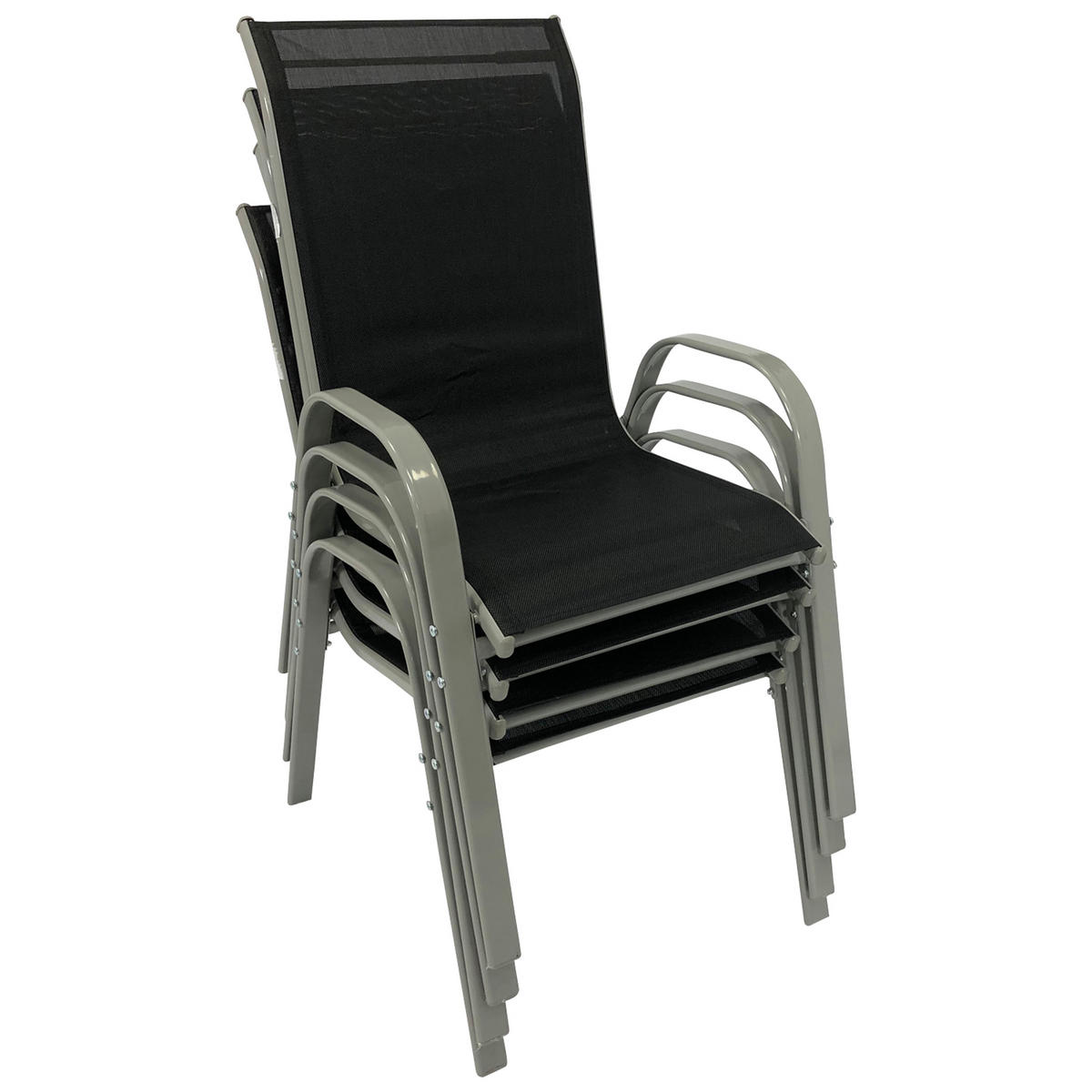 GARTENSESSEL Soratte - Metall silbergrau + Textilgewebe schwarz, 4-er Set - Silberfarben, Metall (56/95/71cm) - TPFGarden