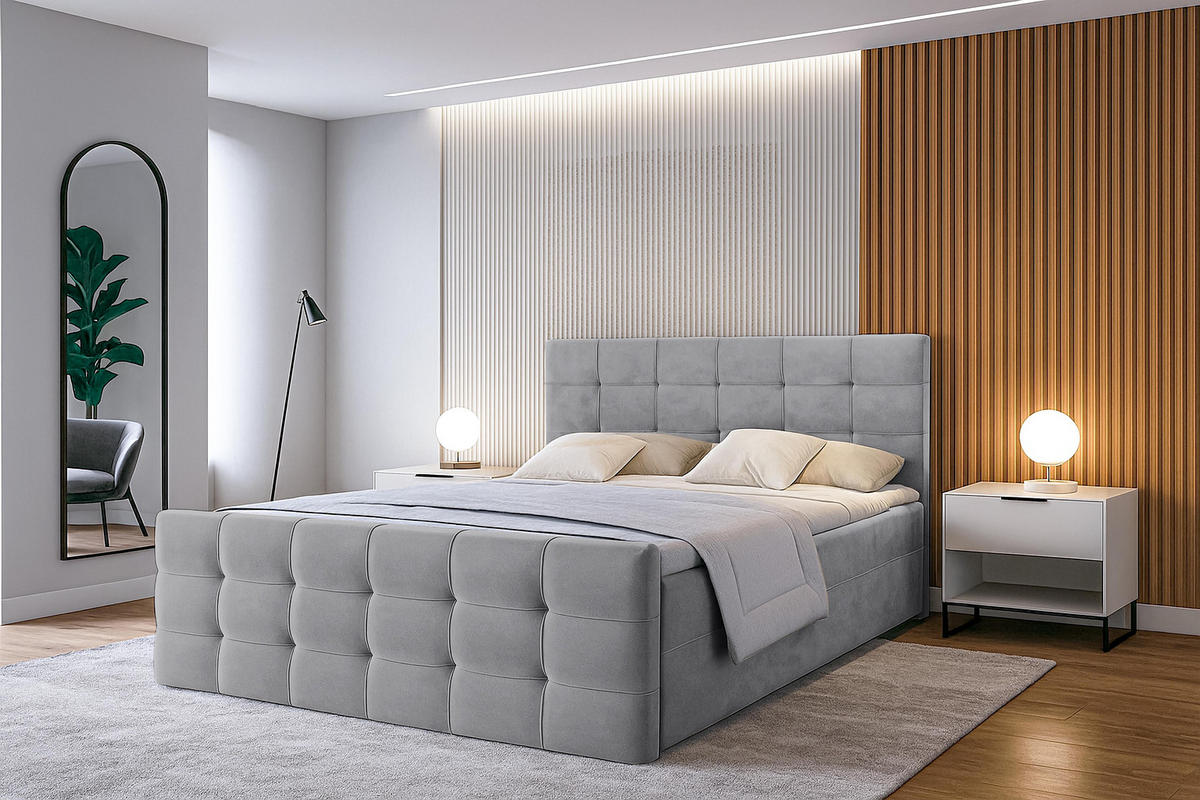 BOXBETT ARGENTARO 180x200 cm mit Bettkasten und Matratze - Grau - Schwarz/Grau, Holz/Holzwerkstoff (180/200cm) - AX Living