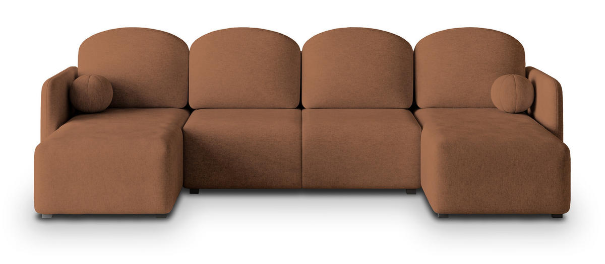 WOHNLANDSCHAFT NUBERO Kupferfarben Geflochtener Stoff mit Schlaffunktion - Kupferfarben, Holz (285/85/143cm) - MASSENO