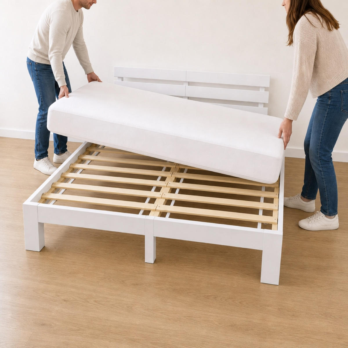 BETT Weiß Massivholz mit Lattenrost 140x200 cm - Weiß, Holz - Relaxdays