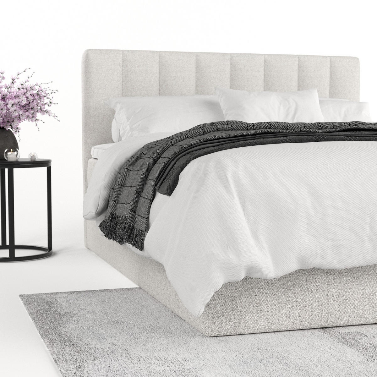 BOXBETT Lusso 140/200 cm Hellbeige im Riva Stoff - Sandfarben/Schwarz, Holz/Holzwerkstoff (140/200cm) - AltaBeds