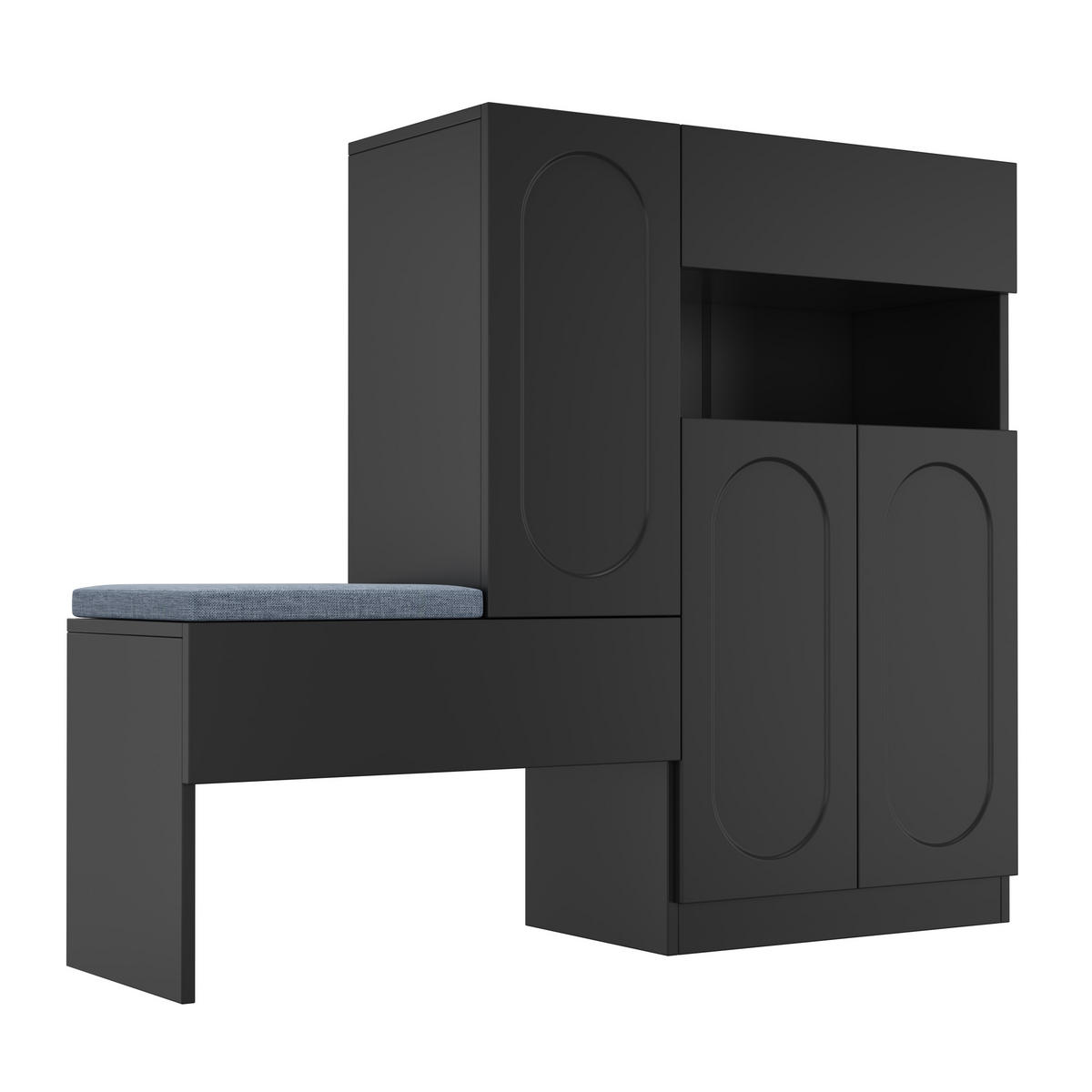 SCHUHSCHRANK 2-in-1 mit Sitzbank Schwarz 130x35x110cm - Schwarz, Holzwerkstoff (35/110/130cm) - FLIEKS