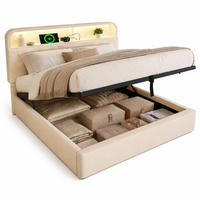 POLSTERBETT 160/200 cm in Beige mit Bettkasten, LED, USB und Type-C Samt - Beige, Holzwerkstoff/Textil (160/200cm) - STILVORA