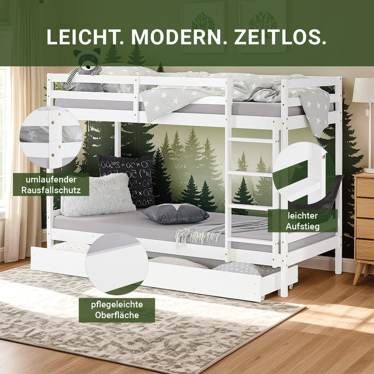 ETAGENBETT Hochbett mit Stauraum 90/200 cm Weiß - Weiß, Holz - Homestyle4u