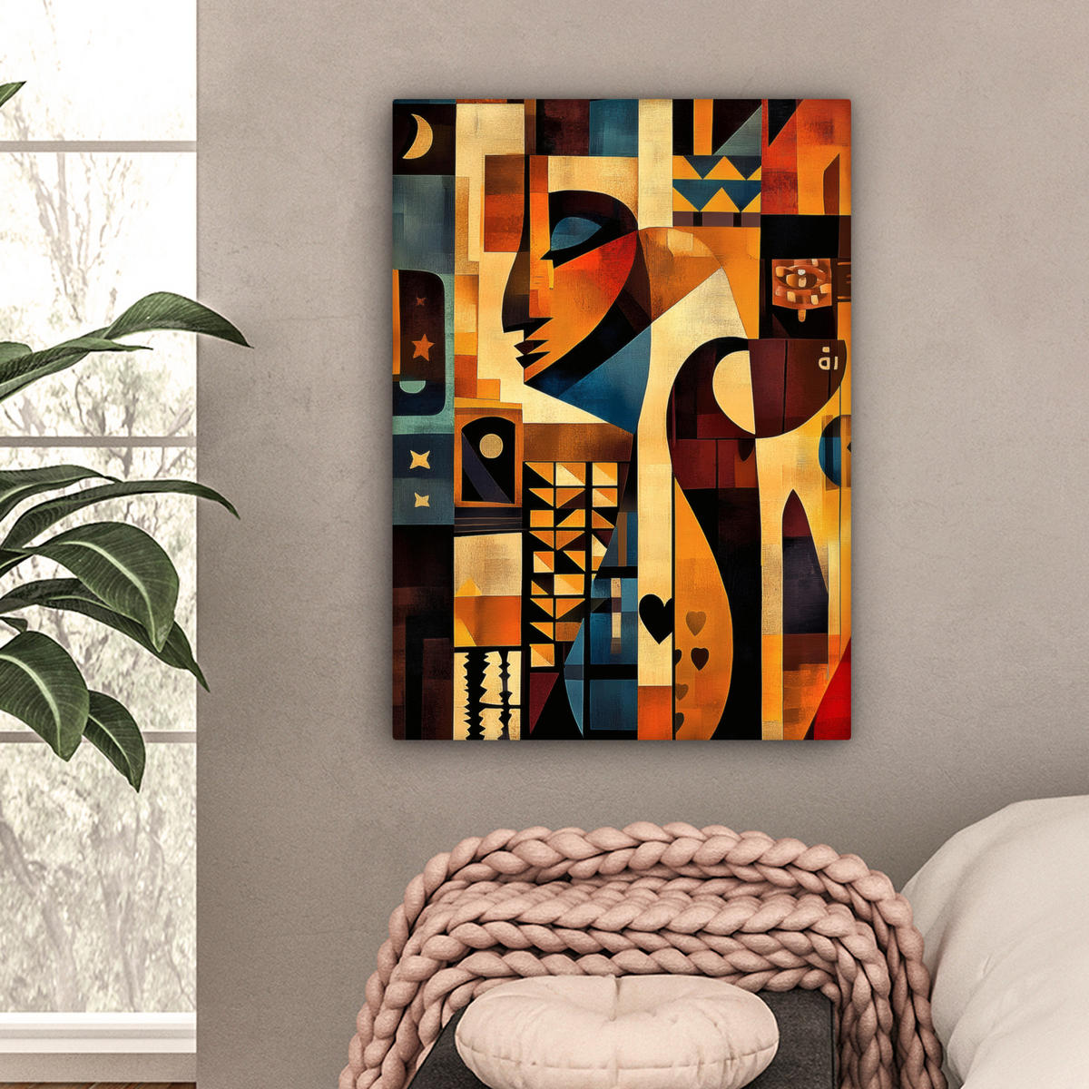 LEINWANDBILD Figuren - Abstrakt - Symbole 60x80 cm - Terracotta, Textil (60/80cm) - MuchoWow