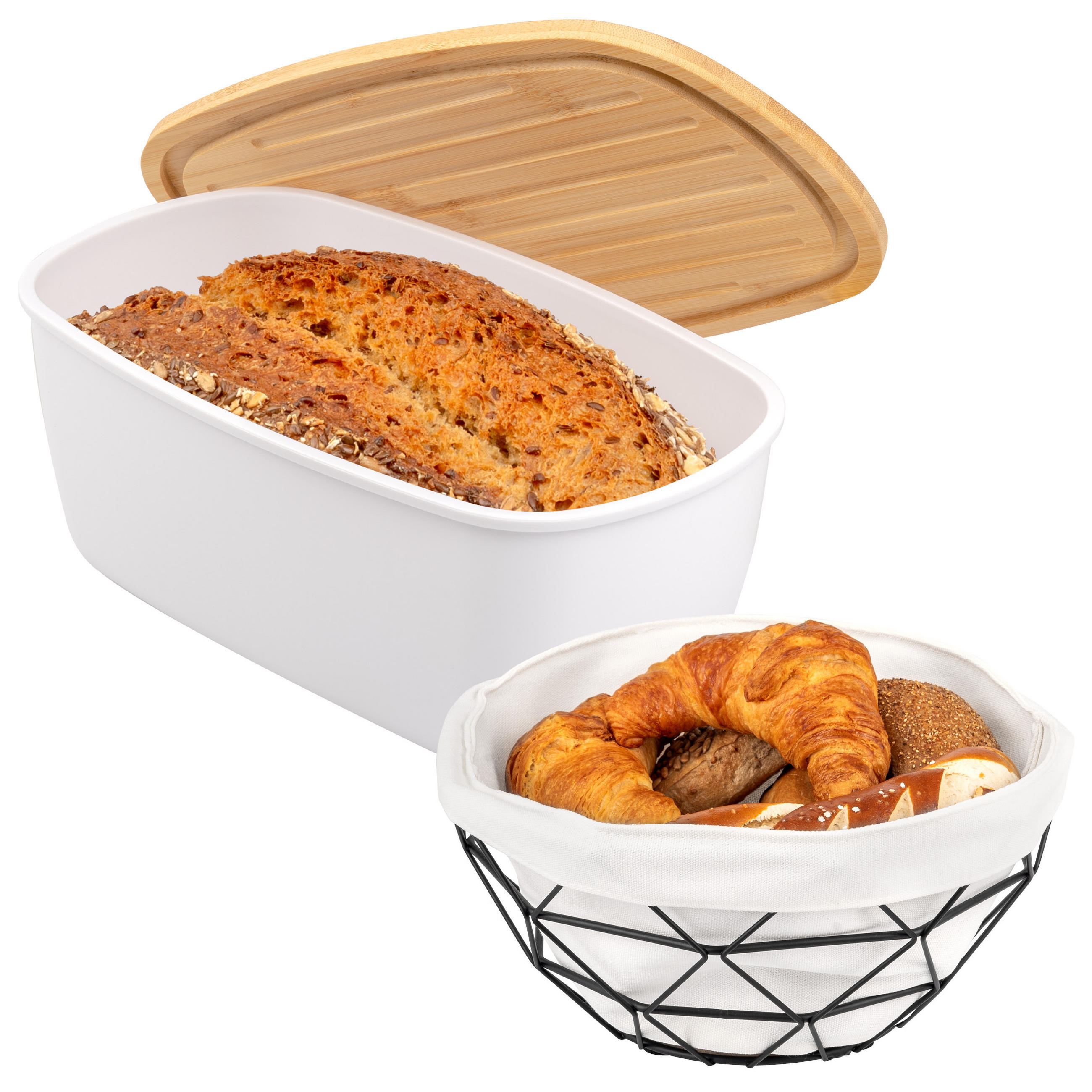 eluno Brotaufbewahrungs-Set Weiß 37x13.5x22.5 cm