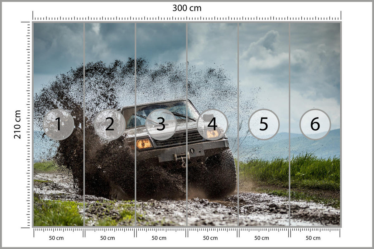 FOTOTAPETA Pre Študentskú Izbu Jeep Blatistý Horský Terén 300 x 210 cm - hnedá/čierna, papier (300/210cm) - Muralo