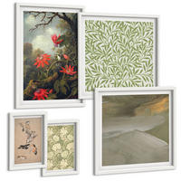 BILDER SET 5er Set - 50x50 cm & 20x30 cm & 40x60 cm Weißer Rahmen - Blumen und Vögel in natürlicher Umgebung - Weiß, Kunststoff (40/60cm) - TULUP