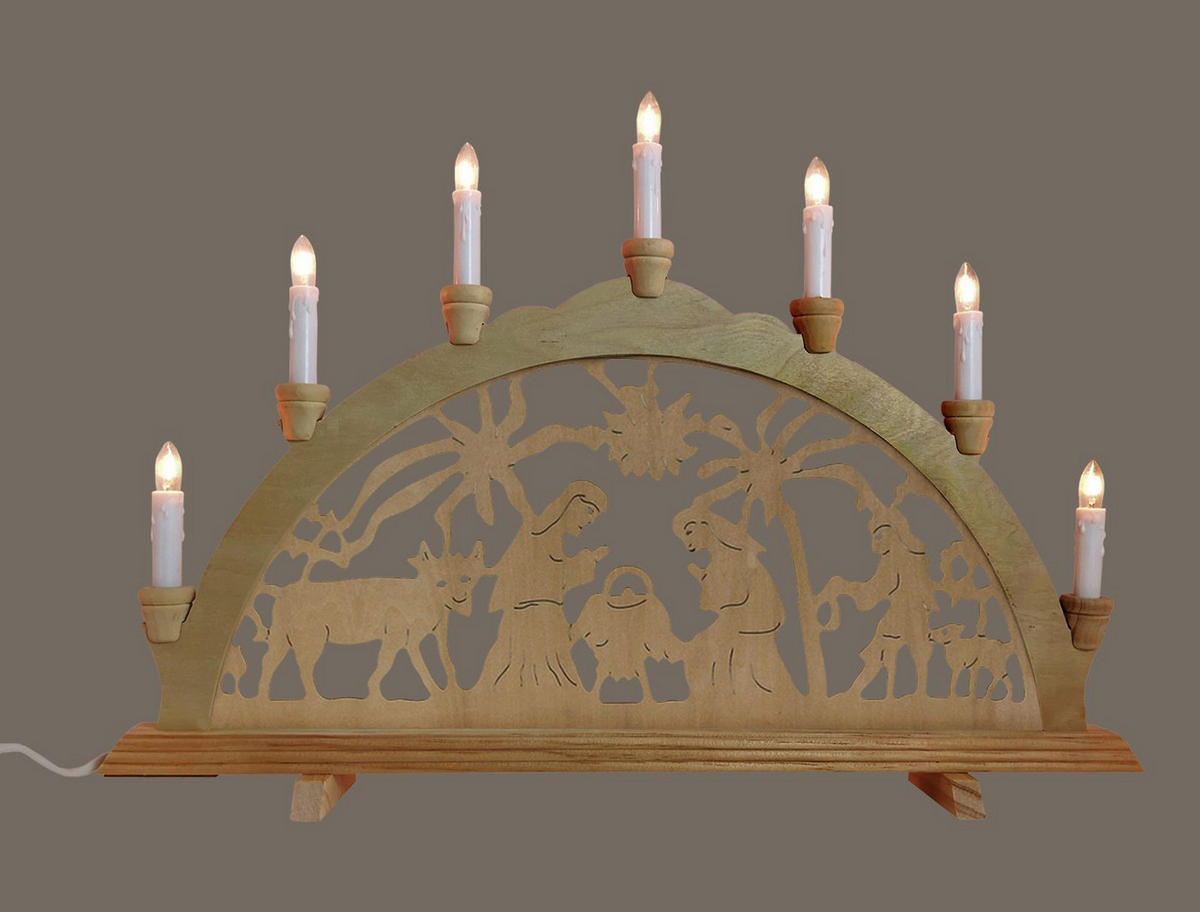 SCHWIBBOGEN Geburt 7-flammig - Multicolor, Holz (0.1/1/0.1cm) - Dekoteam24