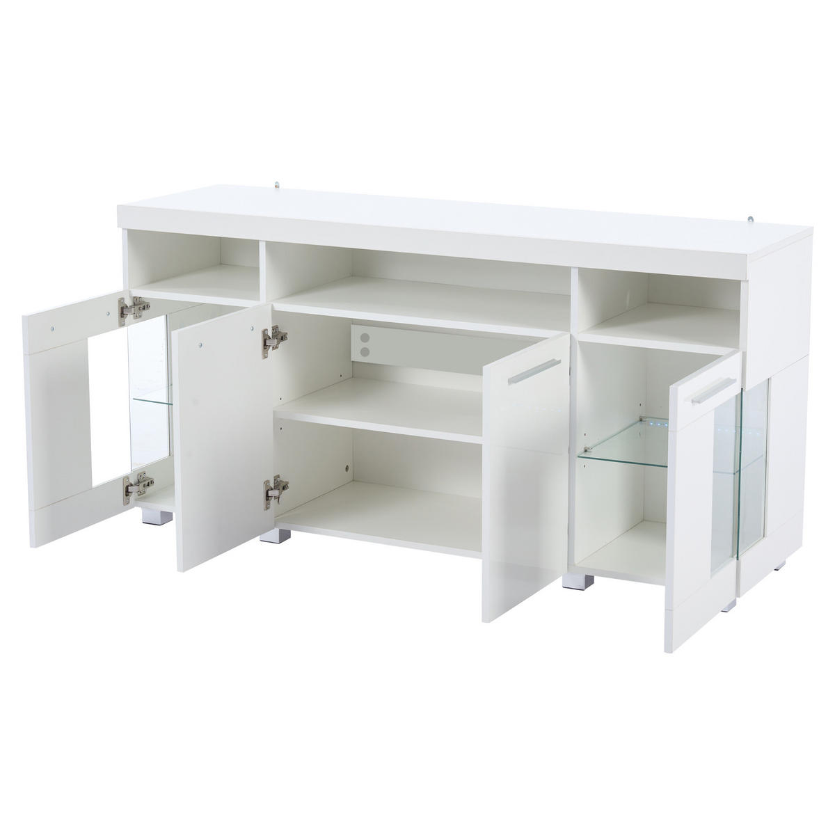 SIDEBOARD 140/40/70 cm in Weiß mit LED-Beleuchtung und Glasfächern - Transparent/Weiß, Glas/Holzwerkstoff (140/70/40cm) - CHICFURN