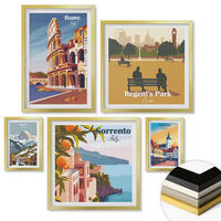 WANDBILDER 5er Set - 50x50 cm & 20x30 cm & 40x60 cm Goldrahmen - Boho-Papaya-Fruchtmuster - Goldfarben, Kunststoff (40/60cm) - ArtPrintCave