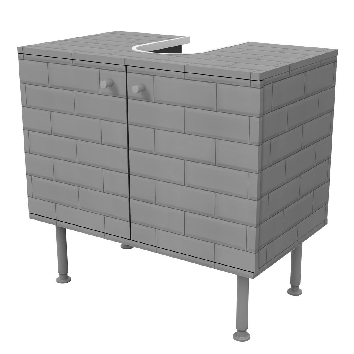 WASCHBECKENUNTERSCHRANK Keramikfliesen hellgrau 60/55/35 cm - Grau, Holzwerkstoff (60/55/35cm) - Bilderwelten