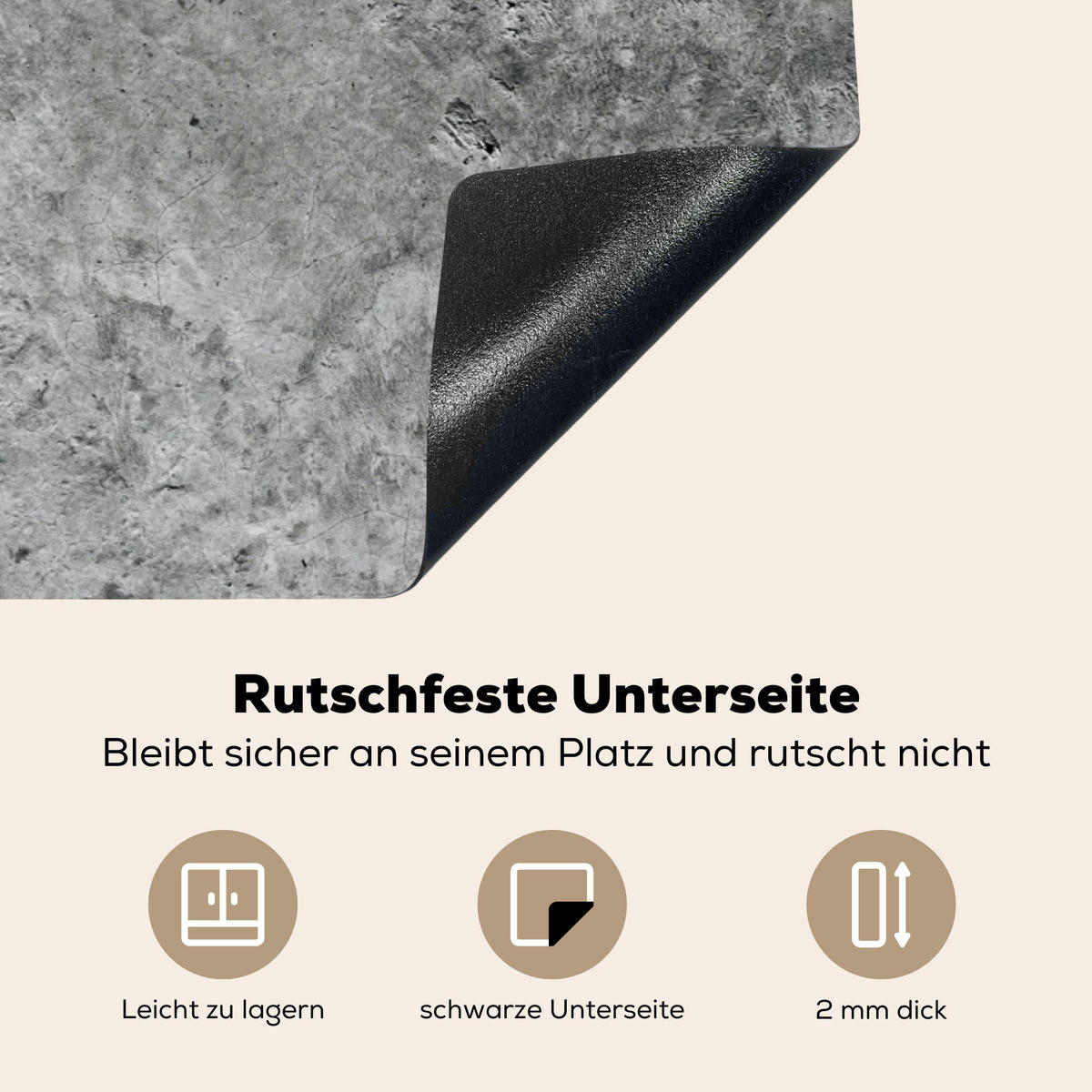 HERDABDECKPLATTE Beton - Schiefer - Grau -Betonstruktur Ceranfeldabdeckung 85x52 cm - Grau, Kunststoff (85/52/0.2cm) - MuchoWow