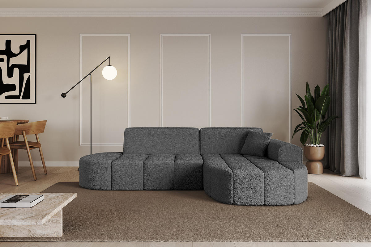 ECKSOFA Ottomane Rechts LIVO-L1 - 252x173x79,5 cm Grau - Grau, Holzwerkstoff/Textil (252/173cm) - ALTDECOR